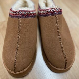 Cozy Brown Slippers with Red Trim